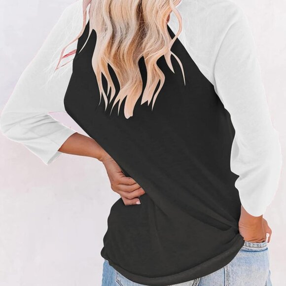 Women's Casual T-Shirts 3/4 Sleeve Color Block Cute Tops Comfy Blouses - Picture 3 of 5